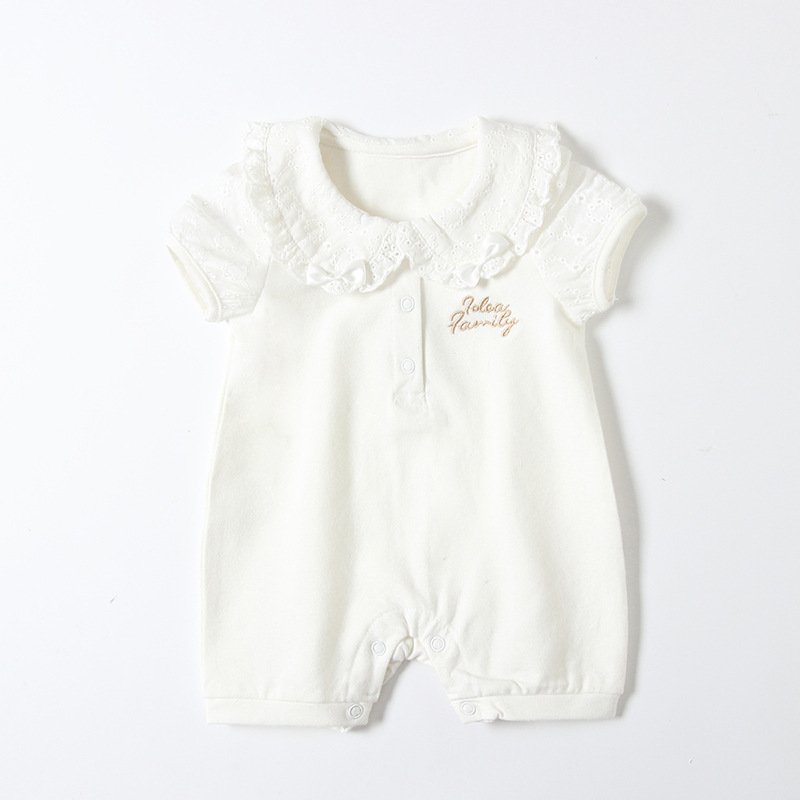 New Short-Sleeved Baby Girl Romper With Lace Collar Edge Baby Romper With Alphabet Embroidery Baby Romper For Summer 2024