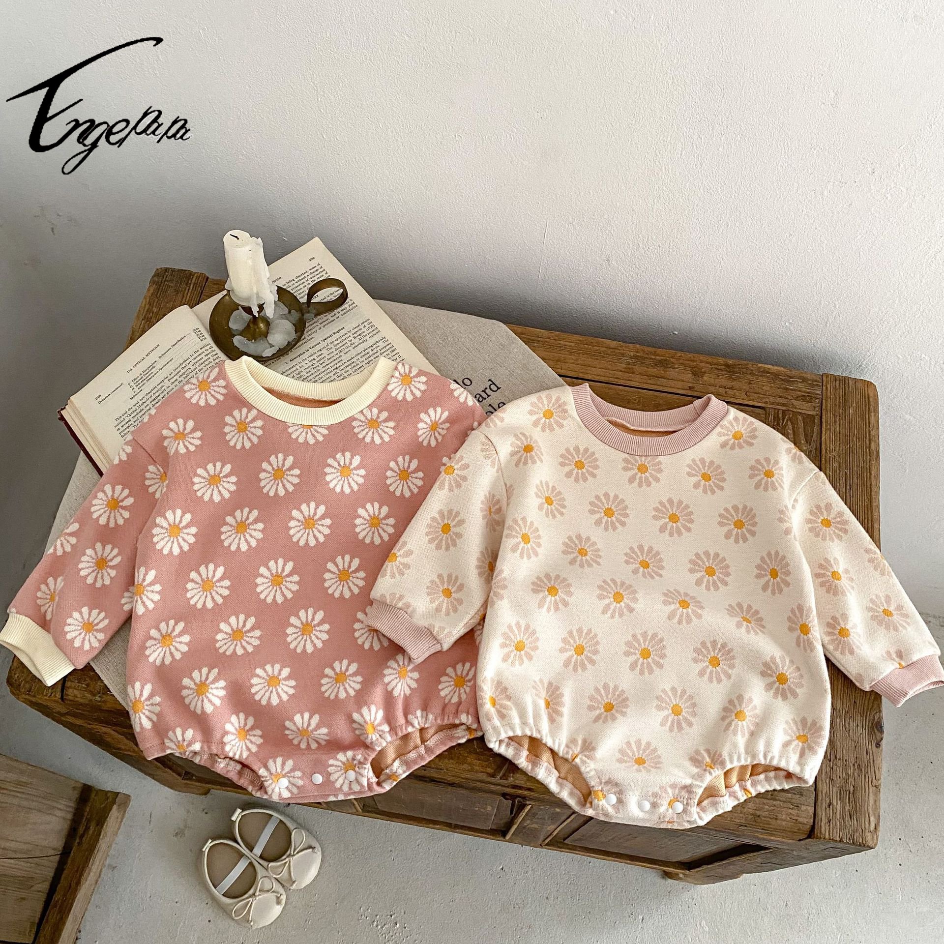 Engepapa Autumn Infant Floral Jumpsuit Cotton Newborn Girl Clothes Long Sleeved Baby Flower Romper