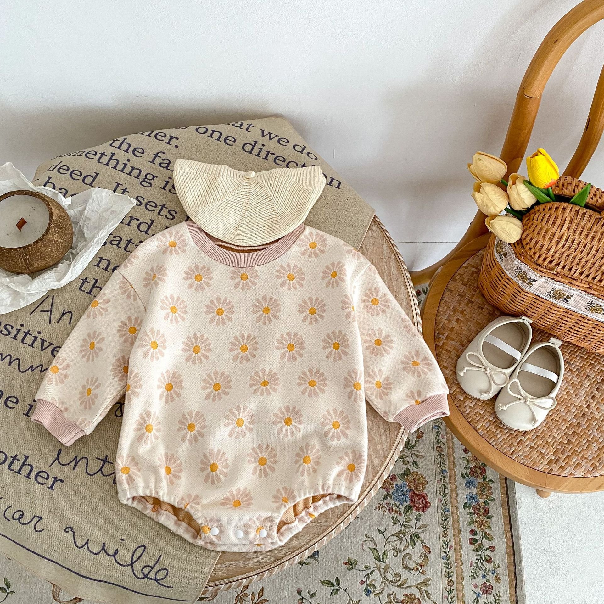 Engepapa Autumn Infant Floral Jumpsuit Cotton Newborn Girl Clothes Long Sleeved Baby Flower Romper