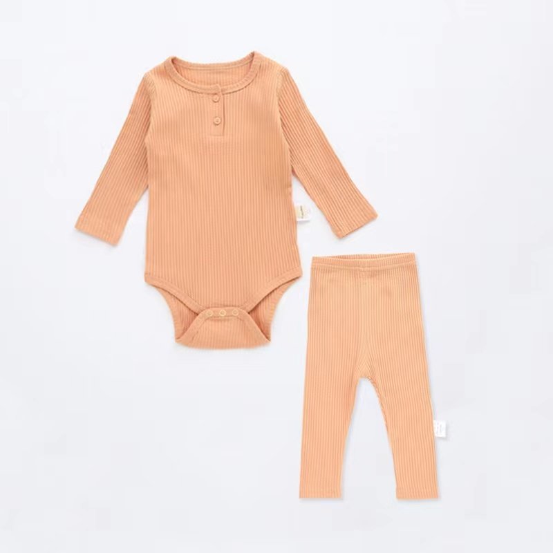 Wholesale romper sets jumpsuit for baby Pure Color Outfit Long Sleeve cotton baby romper bodysuit