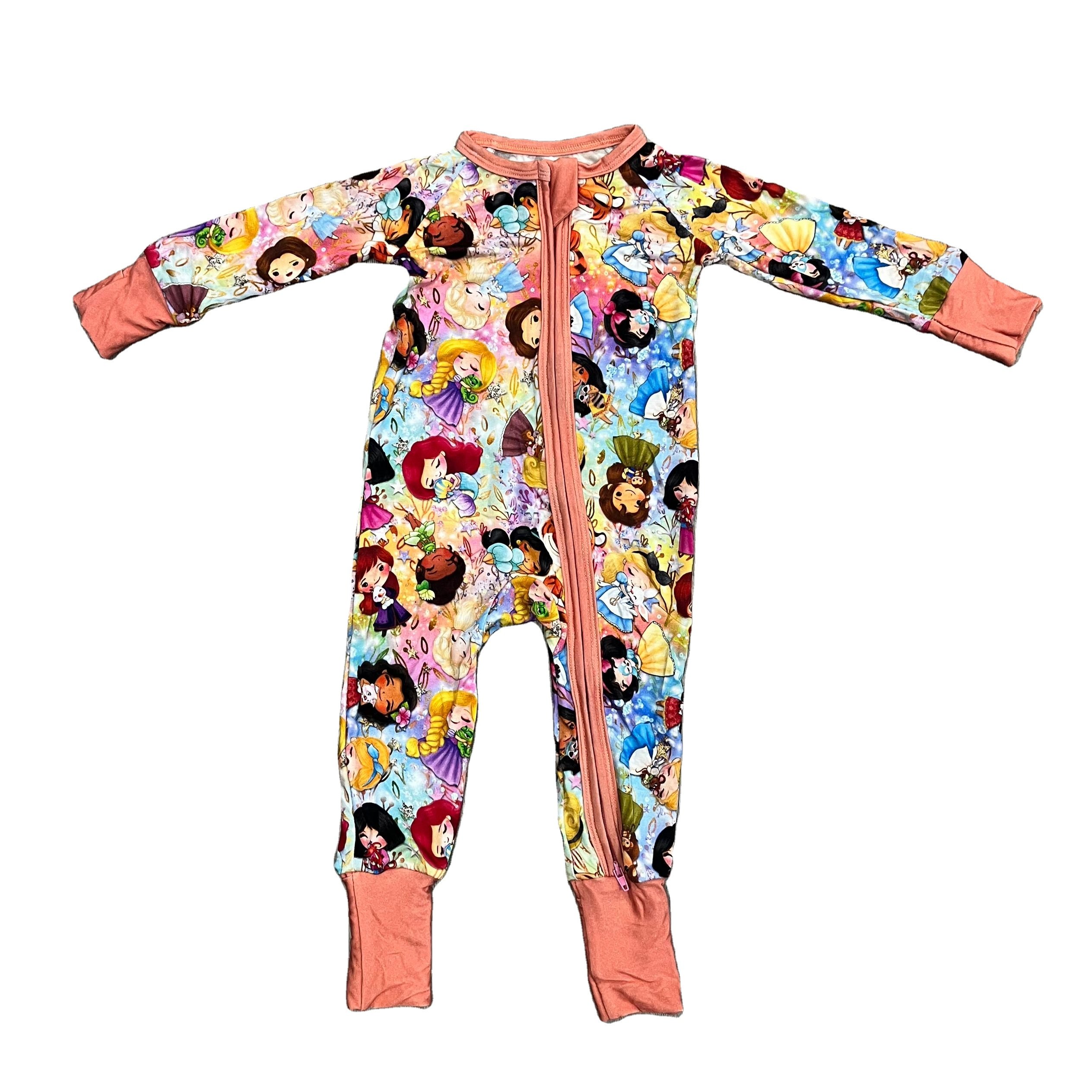 Liangzhe High Quality Comfortable Soft Bamboo Romper Custom Pattern Double Zipper Unisex Baby Romper