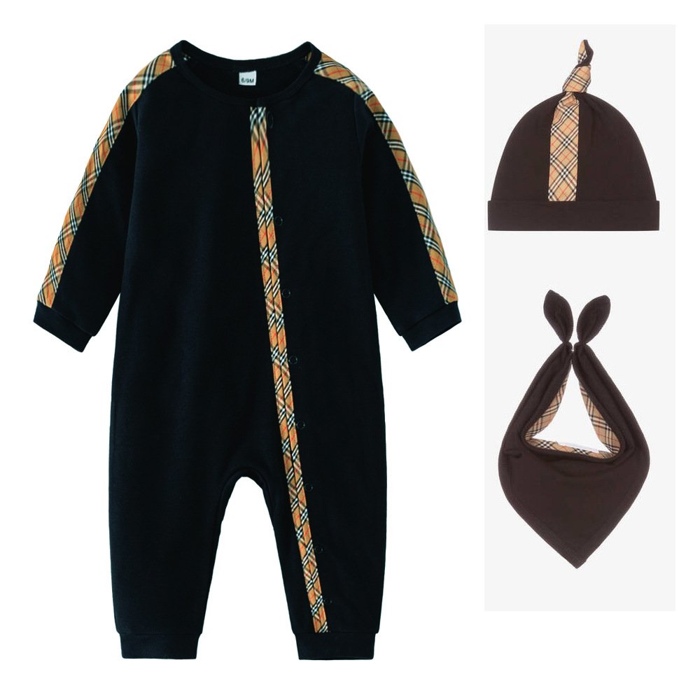 New Arrive Baby Clothing Boys Jumpsuit Cute Baby Kids Onesie Baby Kids Romper+Hat+Bib 3pcs Organic Cotton Romper Girls Dress