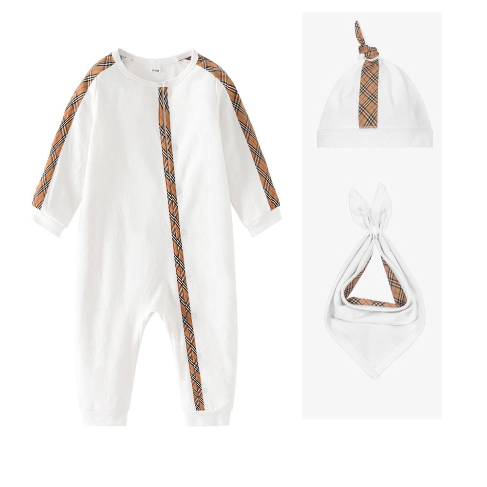 New Arrive Baby Clothing Boys Jumpsuit Cute Baby Kids Onesie Baby Kids Romper+Hat+Bib 3pcs Organic Cotton Romper Girls Dress