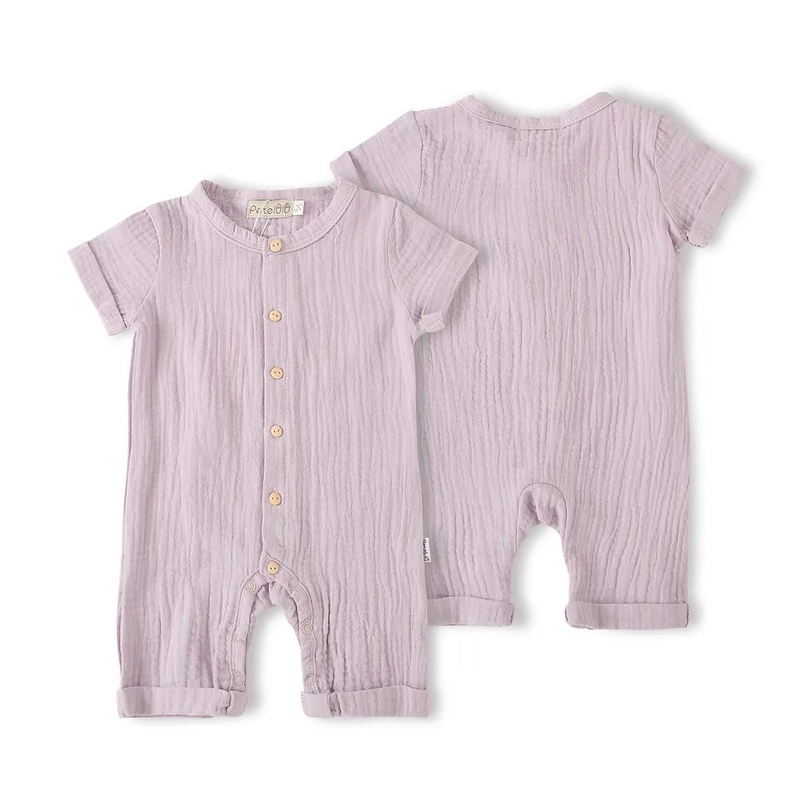Baby Romprs Muslin Infants & Toddlers Bodysuit Short Sleeve Wood Button Summer Hemp Baby Unisex Clothes Casual Woven 100% Cotton
