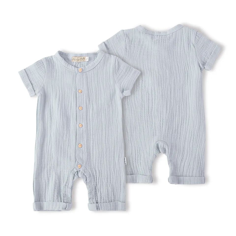 Baby Romprs Muslin Infants & Toddlers Bodysuit Short Sleeve Wood Button Summer Hemp Baby Unisex Clothes Casual Woven 100% Cotton