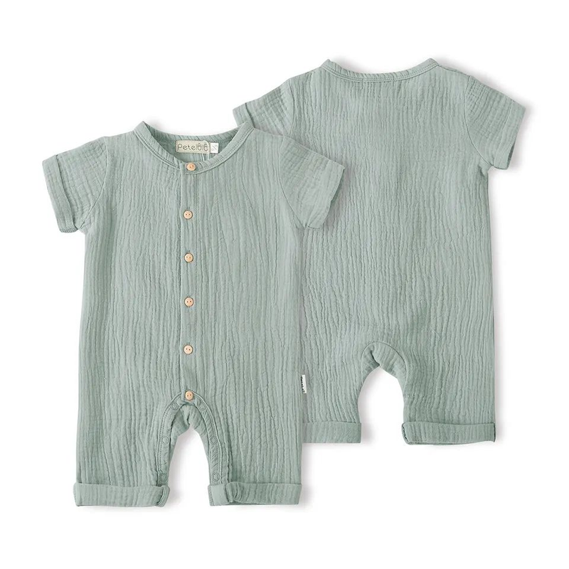 Baby Romprs Muslin Infants & Toddlers Bodysuit Short Sleeve Wood Button Summer Hemp Baby Unisex Clothes Casual Woven 100% Cotton