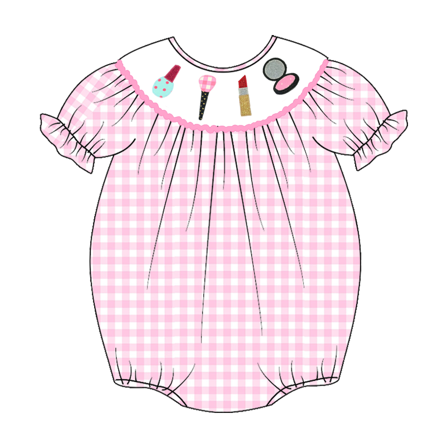 Infant Baby Girls Pink White Plaid Smocked Cartoon Embroidery Bubbles Romper Customized Kids Clothes Kids Smocked Clothing