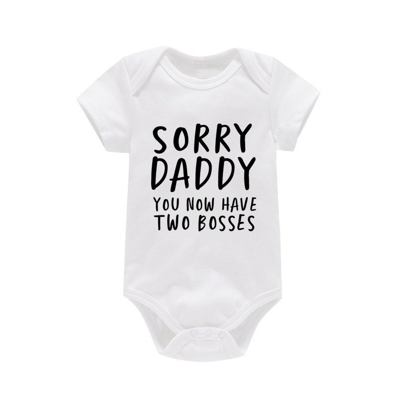 0-18M Sorry Daddy You Know Have Two Bosses Print Funny Newborn Baby Cotton Romper Infant Bebe Boy Girls Short Sleeve Jumpsuit