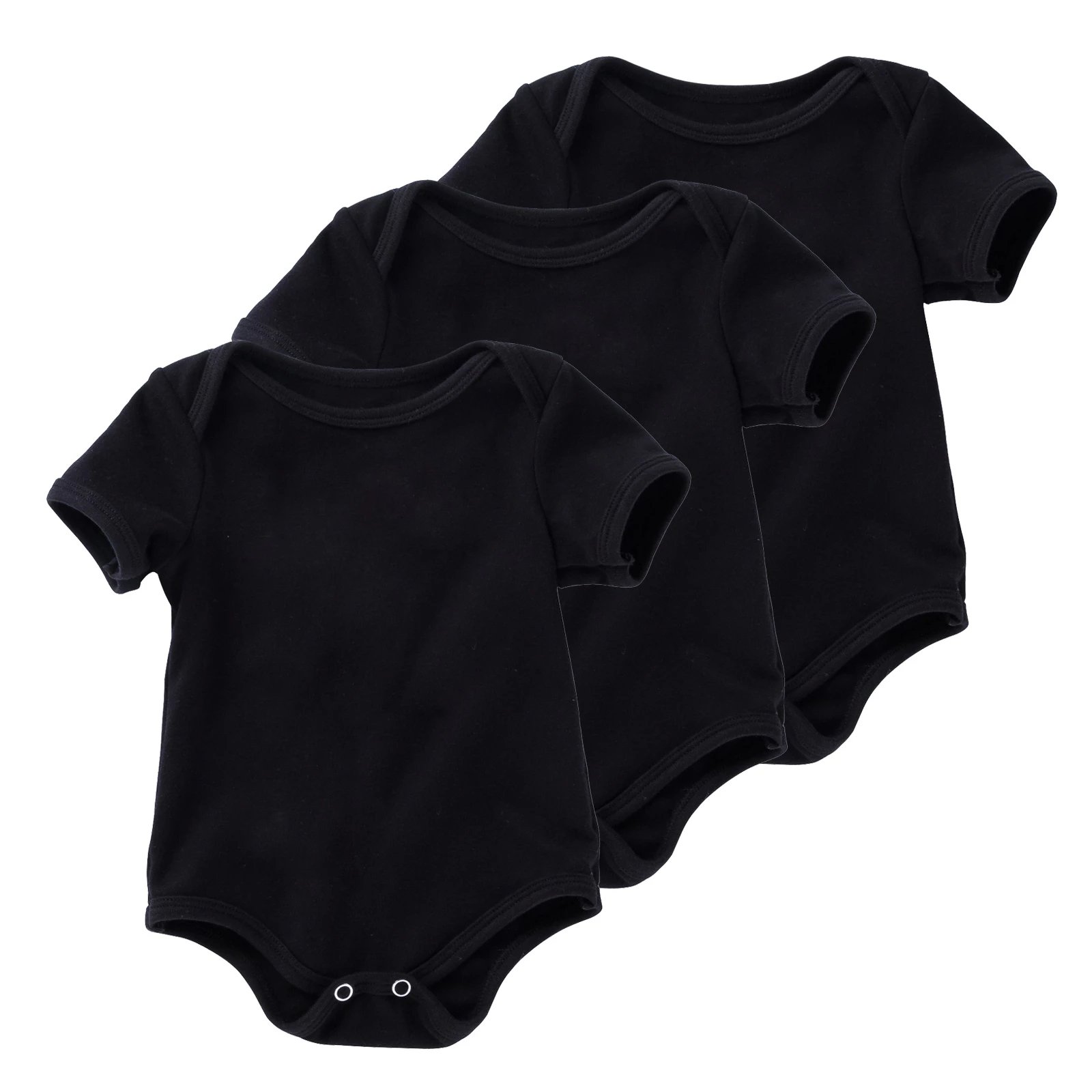 Custom L0go Solid Color Newborn Clothes Short Sleeve Black Romper Boys and Girls White Clothes 100% Cotton Baby Rompers