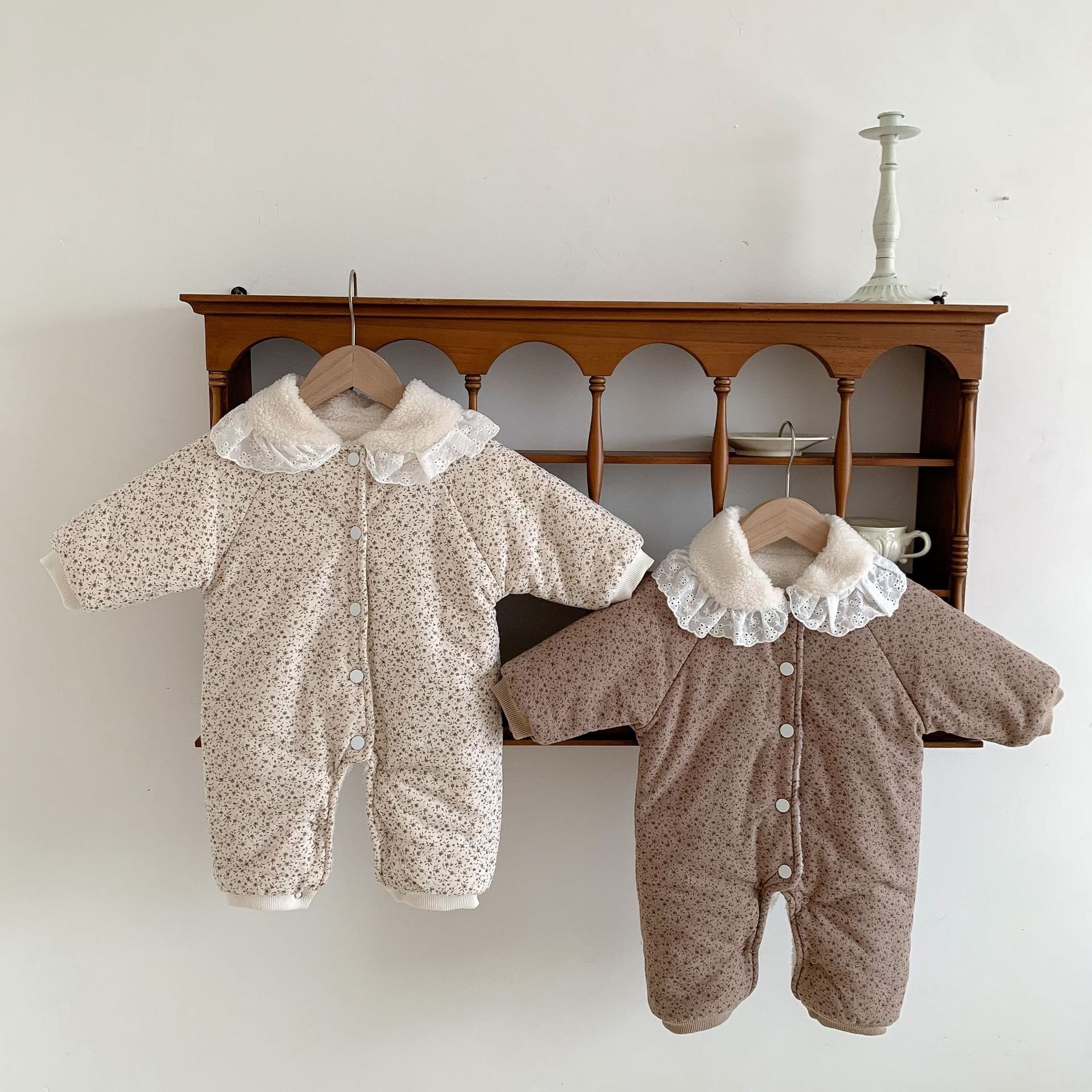 Winter Infant Girls Boys Cotton-Padded Warm Floral Printed Long Sleeve Outwear Romper Baby Jumpsuit