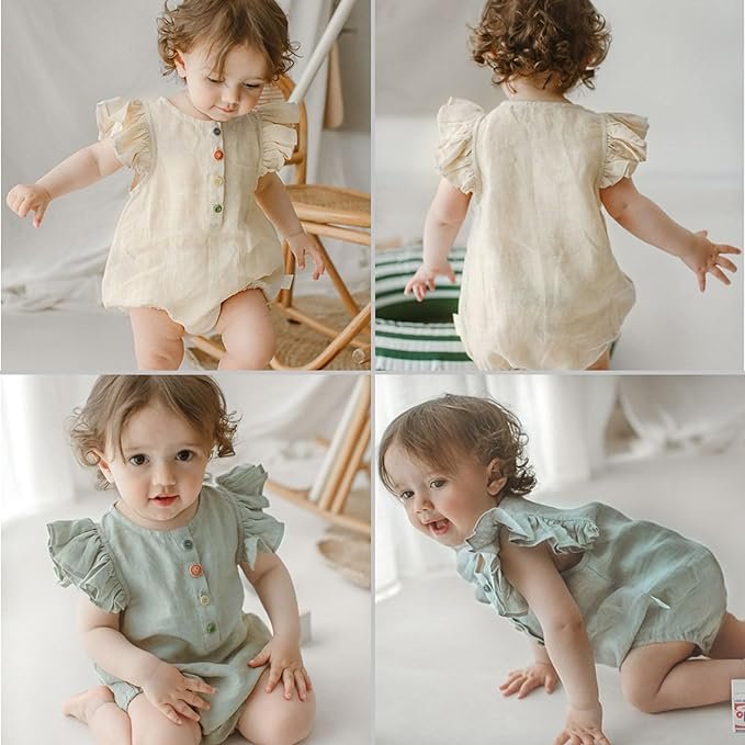 Baby Girls Dress Flounce Baby Bodysuit Cotton Organic Bodysuit Short Sleeve Skin Friendly Organic Cotton Baby Romper Newborn