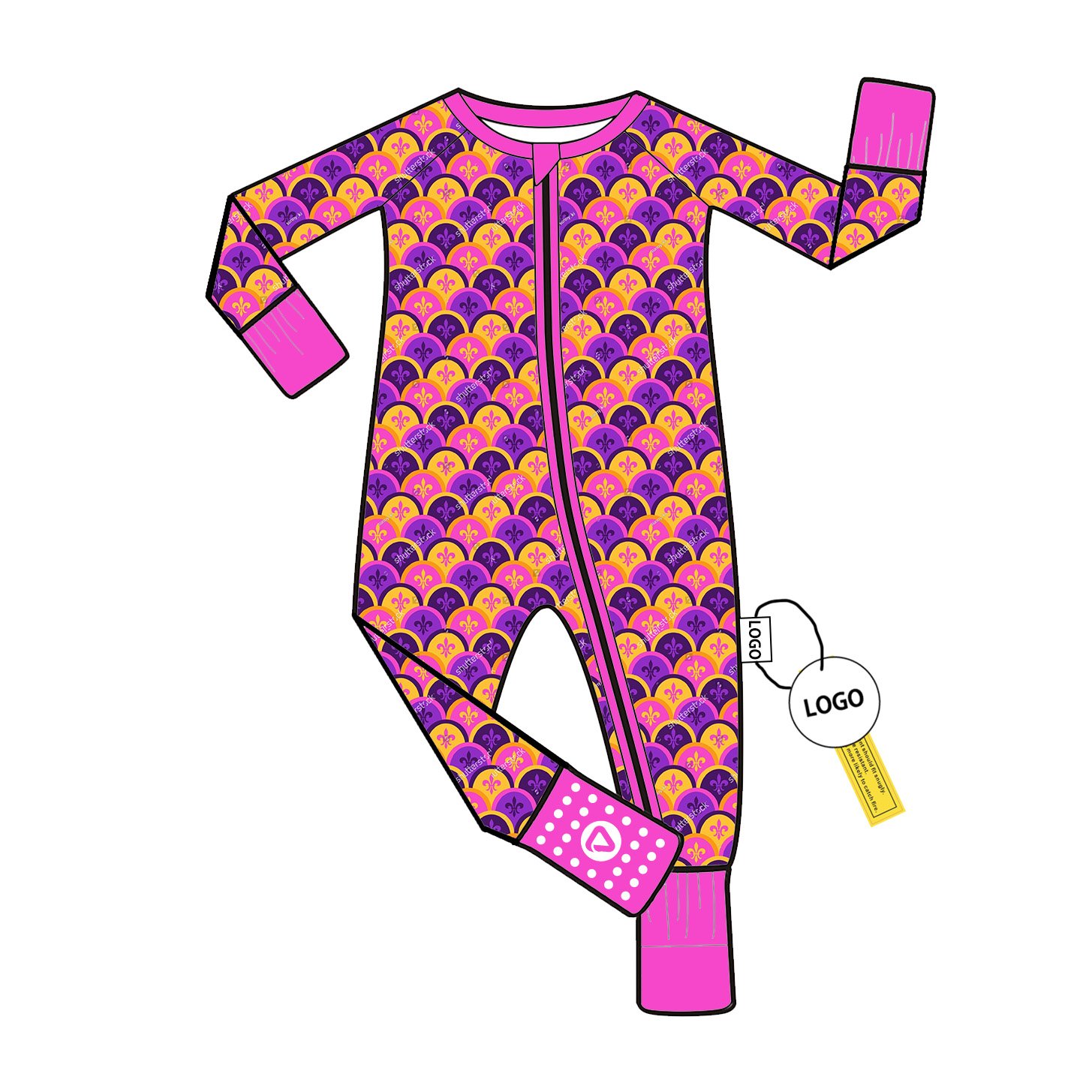 Custom Print Bamboo Baby Romper with Folded Feet Long Sleeve Pajamas Free Foot Silicone Pad Unisex Jumpsuit Bodysuit Sleeper