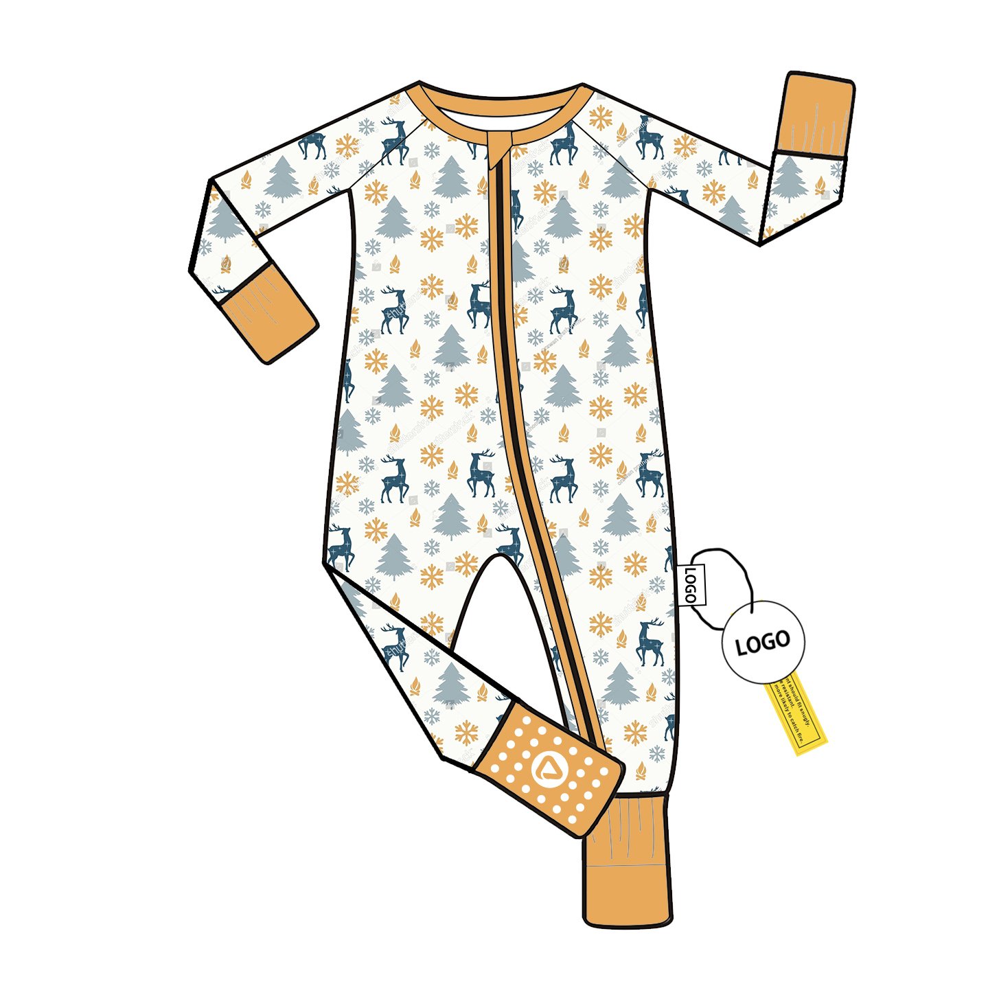 Custom Print Bamboo Baby Romper with Folded Feet Long Sleeve Pajamas Free Foot Silicone Pad Unisex Jumpsuit Bodysuit Sleeper