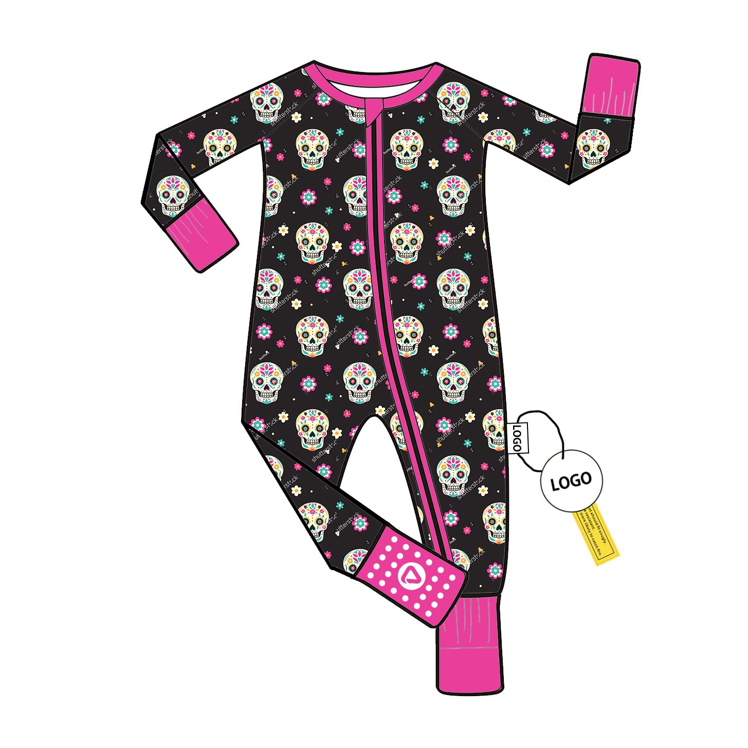 Custom Print Bamboo Baby Romper with Folded Feet Long Sleeve Pajamas Free Foot Silicone Pad Unisex Jumpsuit Bodysuit Sleeper