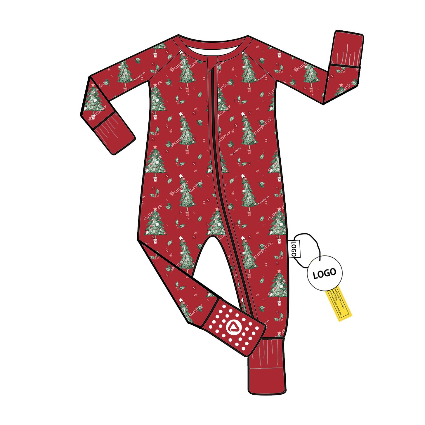 Custom Print Bamboo Baby Romper with Folded Feet Long Sleeve Pajamas Free Foot Silicone Pad Unisex Jumpsuit Bodysuit Sleeper