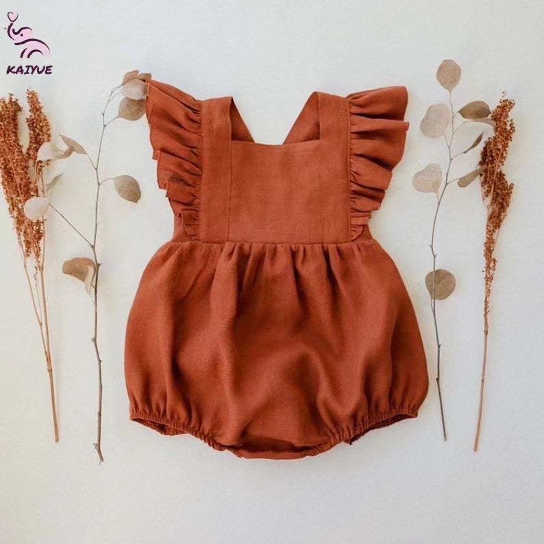 High Quality Cute Baby Clothing Linen Cotton Girl Romper Baby Girl Cotton Ruffle Sleeve Baby Romper