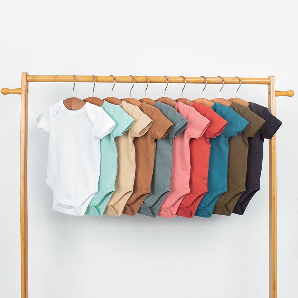 Custom wholesale GOTS Organic Cotton plain solid color Newborn baby knitted Romper onesie Baby kids short sleeve Bodysuits
