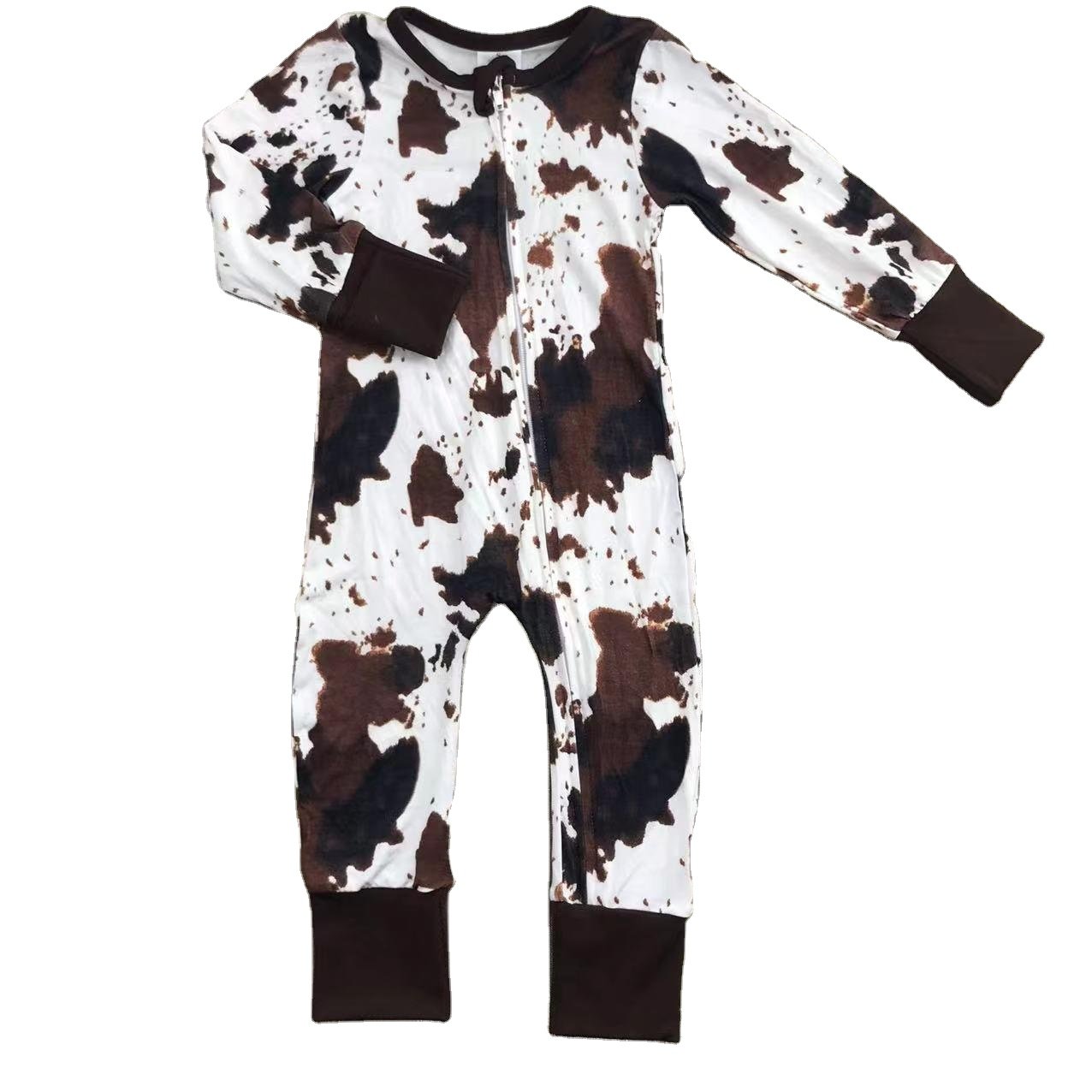 RTS kids wear western cow head cactus zipper long-sleeved blue romper newborn kids clothing baby romper