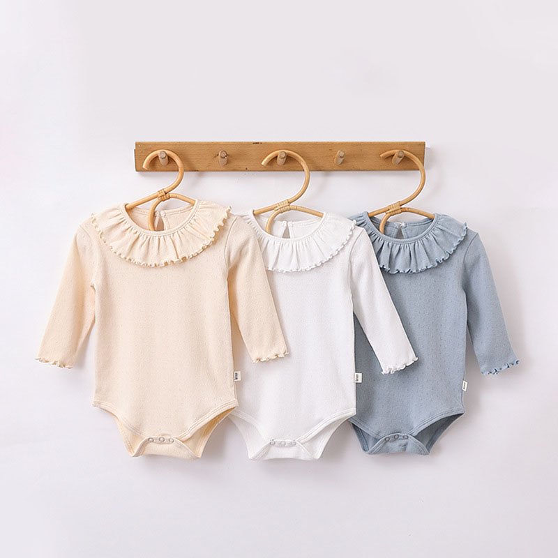 Ins Baby Korean Ruffled Collar Rompers Girls Cotton Edge Base Tops Button Closure ODM Summer Prints 3-18 Months baby clothes