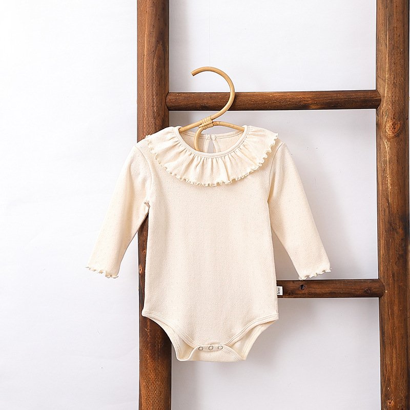 Ins Baby Korean Ruffled Collar Rompers Girls Cotton Edge Base Tops Button Closure ODM Summer Prints 3-18 Months baby clothes