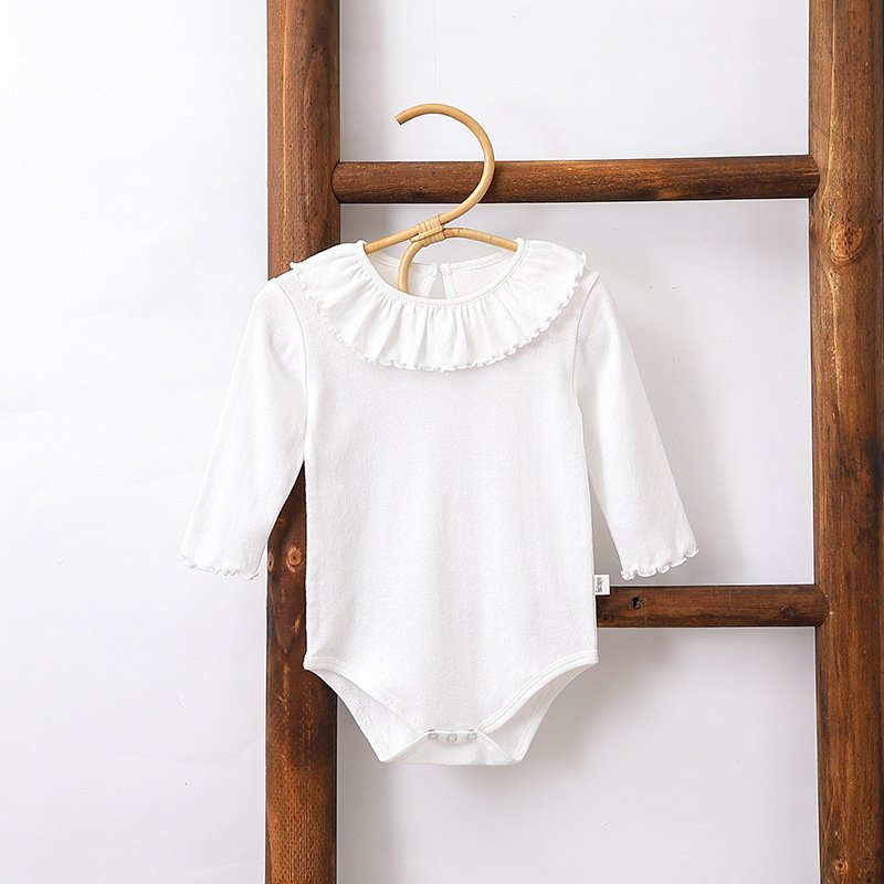 Ins Baby Korean Ruffled Collar Rompers Girls Cotton Edge Base Tops Button Closure ODM Summer Prints 3-18 Months baby clothes