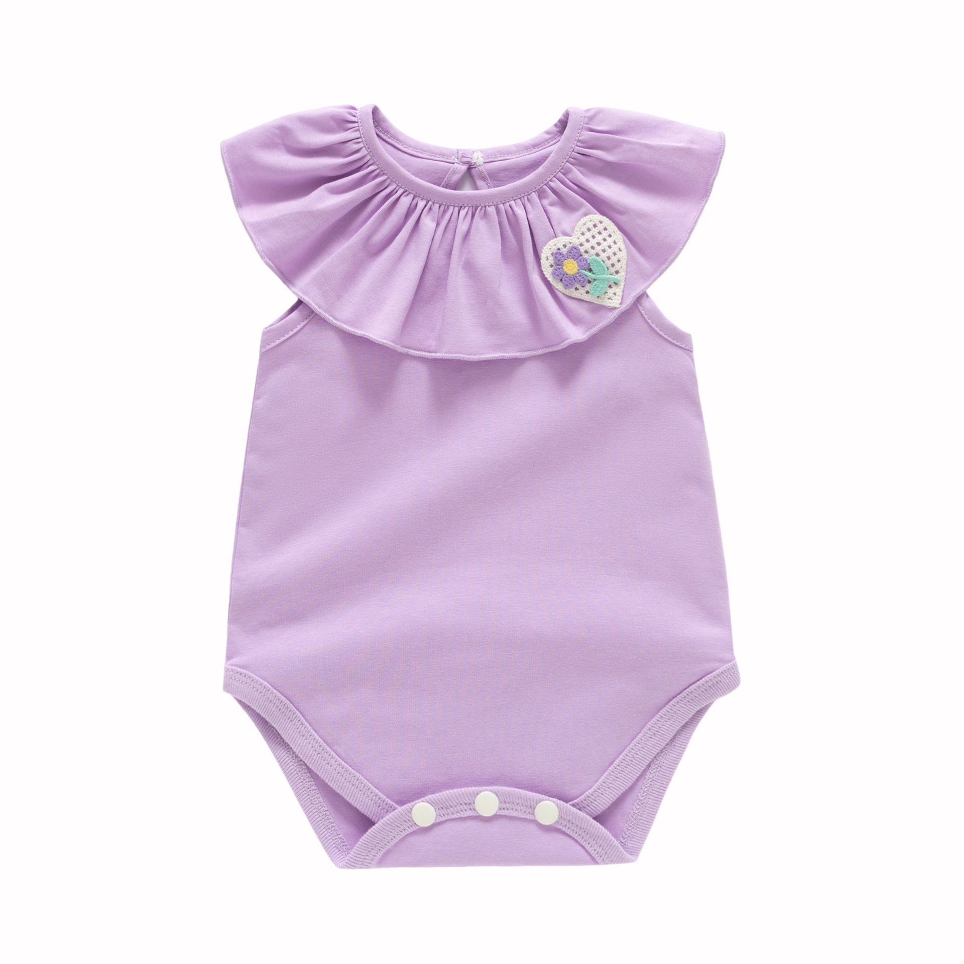 Lovely Newborn Baby Girl Romper Short Sleeve Summer Rib Cotton Jumpsuit with Ruffles
