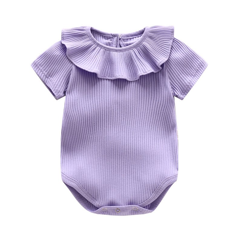 Lovely Newborn Baby Girl Romper Short Sleeve Summer Rib Cotton Jumpsuit with Ruffles