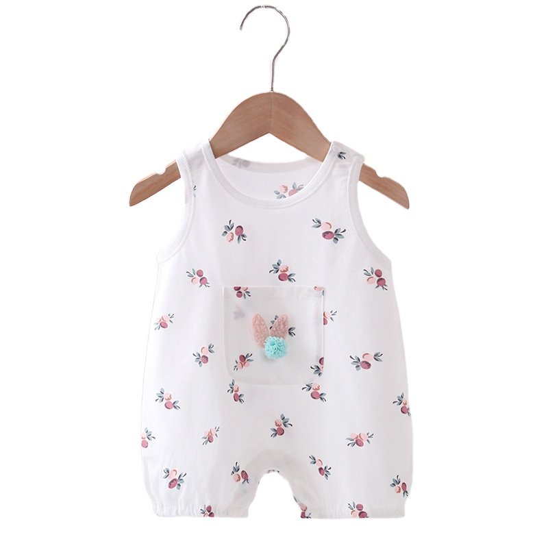 Summer New Baby Jumpsuit Sleeveless Newborn Romper for Boys Girls Thin One-Piece Crawling Clothes with Cartoon Boneless Design
