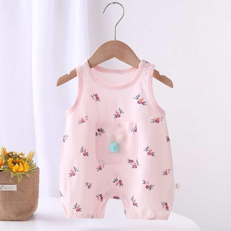 Summer New Baby Jumpsuit Sleeveless Newborn Romper for Boys Girls Thin One-Piece Crawling Clothes with Cartoon Boneless Design