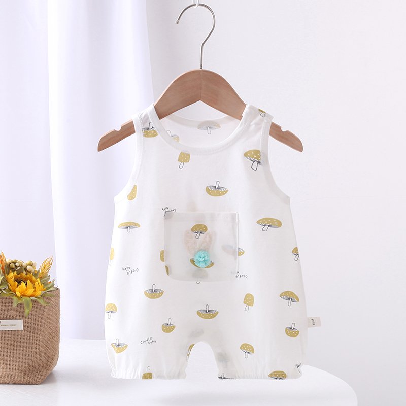 Summer New Baby Jumpsuit Sleeveless Newborn Romper for Boys Girls Thin One-Piece Crawling Clothes with Cartoon Boneless Design
