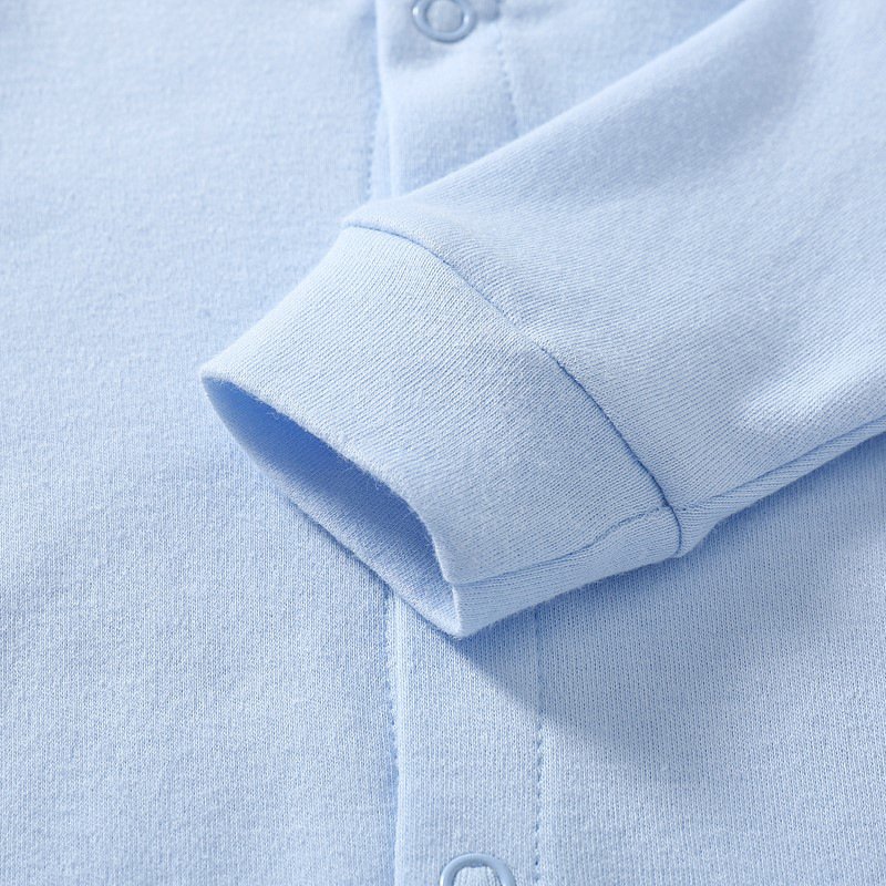 Wholesale Oem Long Sleeve Solid Color Long Jumpsuit Baby Waffle Organic Cotton White Baby Rompers Boy With Button