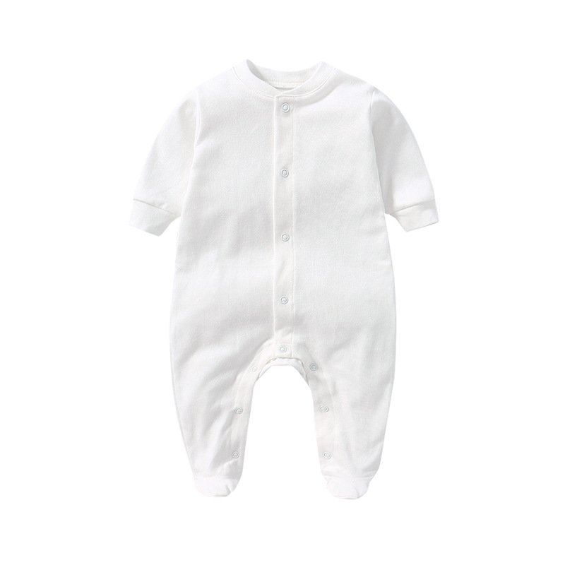 Wholesale Oem Long Sleeve Solid Color Long Jumpsuit Baby Waffle Organic Cotton White Baby Rompers Boy With Button