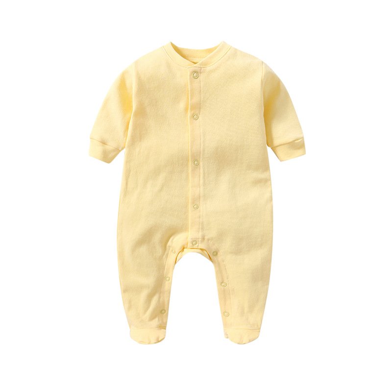 Wholesale Oem Long Sleeve Solid Color Long Jumpsuit Baby Waffle Organic Cotton White Baby Rompers Boy With Button