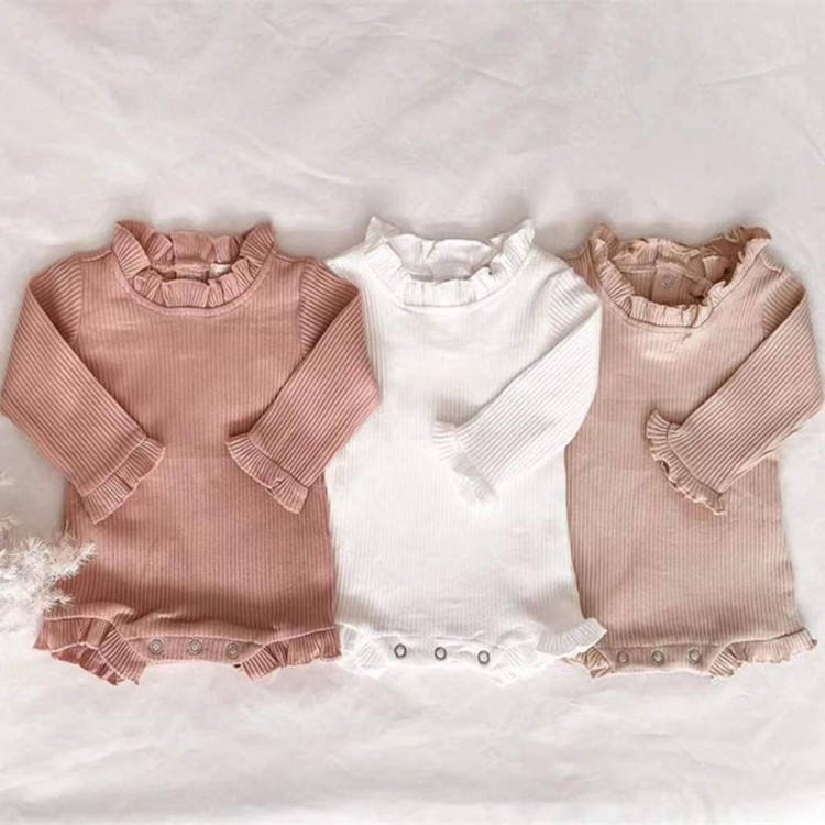 Newborn baby clothing set 2 piece girl onesie organic cotton solid color knitting fall clothes for baby rompers kids 6-12 months
