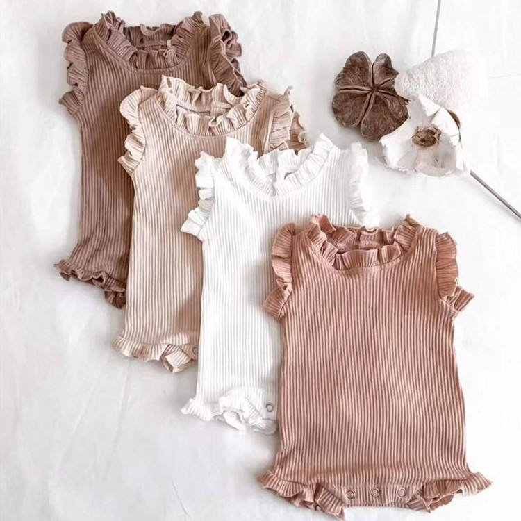 Newborn baby clothing set 2 piece girl onesie organic cotton solid color knitting fall clothes for baby rompers kids 6-12 months