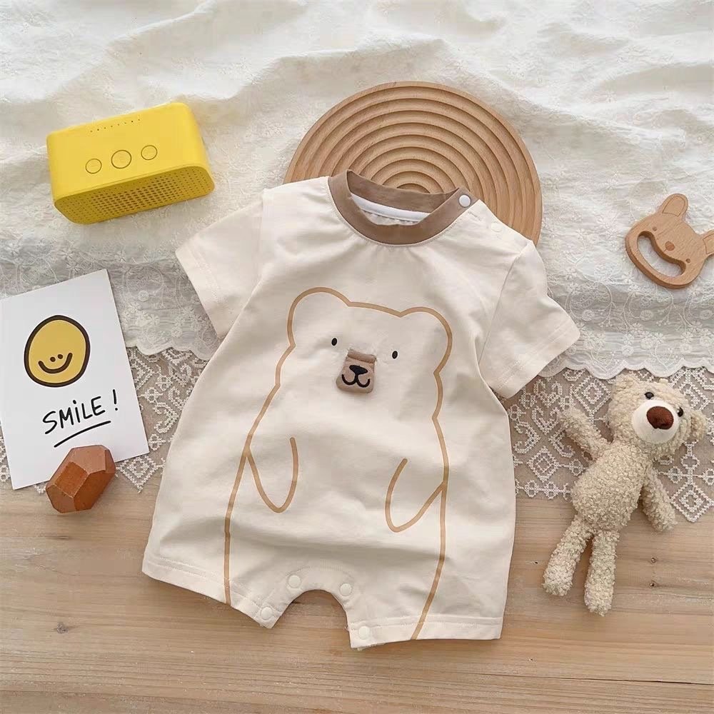 XR Unisex Baby Rompers Baby Infant Short Sleeves Print Bear Boys Girls Bodysuit
