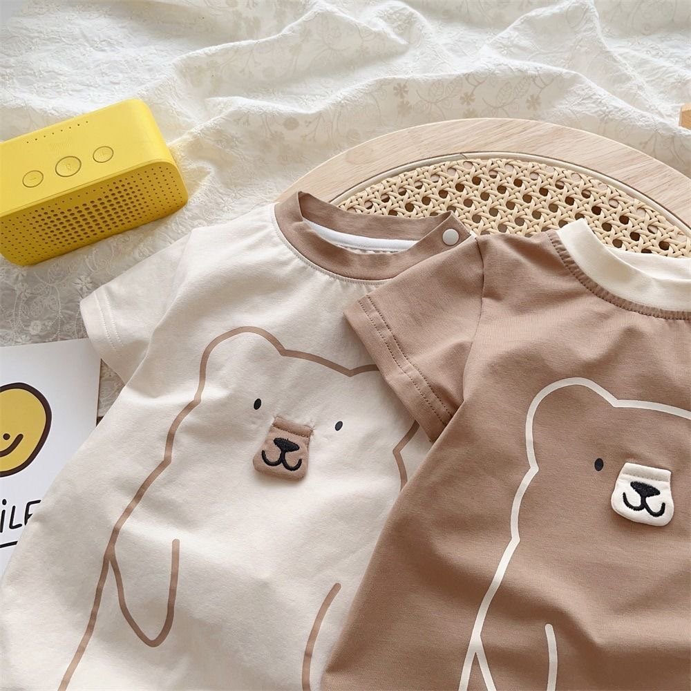 XR Unisex Baby Rompers Baby Infant Short Sleeves Print Bear Boys Girls Bodysuit