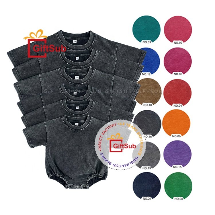 Custom DTF Screen Printing Toddlers Acid Washed Bubble Rompers 100% Cotton Infant Bodysuits Unisex Short Sleeves Baby Onesies