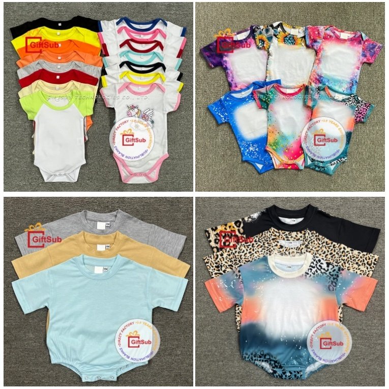 Custom DTF Screen Printing Toddlers Acid Washed Bubble Rompers 100% Cotton Infant Bodysuits Unisex Short Sleeves Baby Onesies