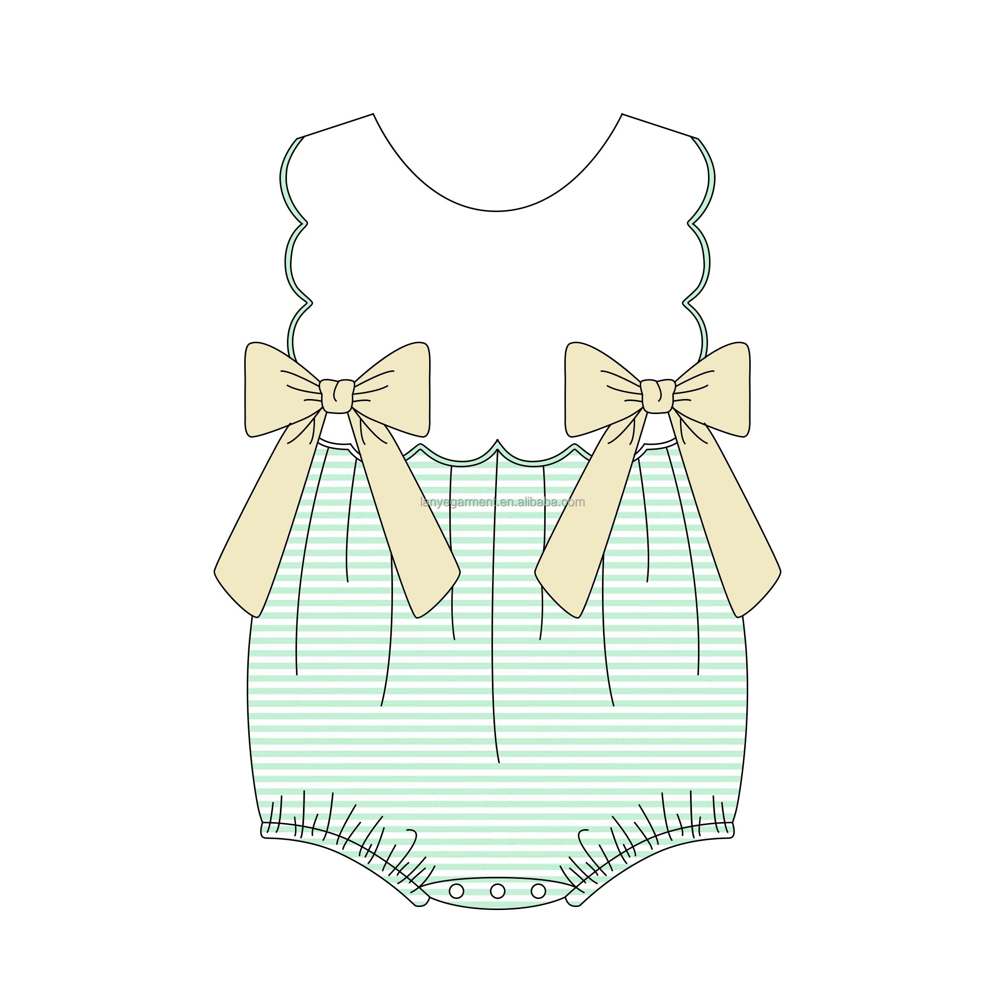 girl matching kids clothing bow clip white stripe seersucker custom cotton bubble baby romper