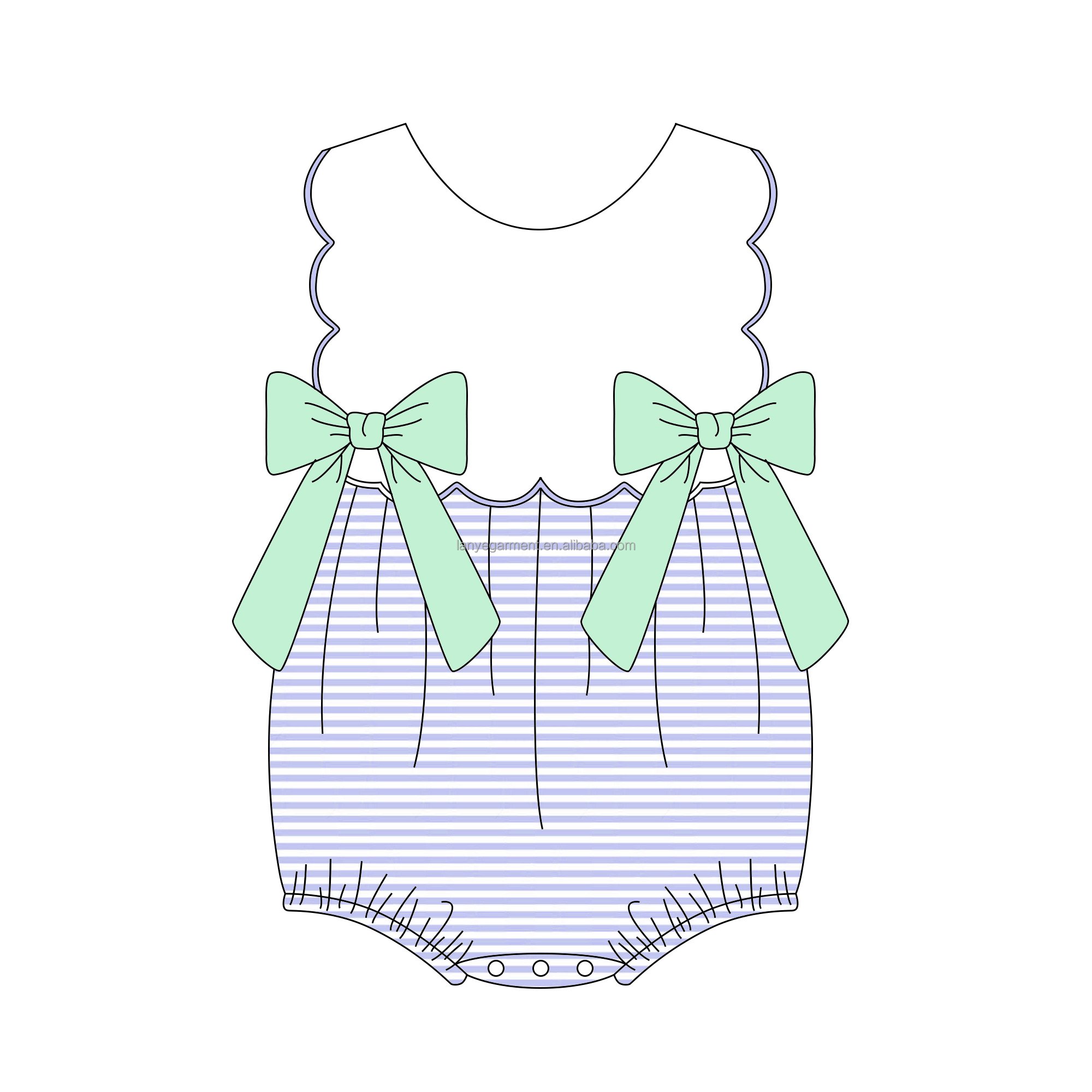 girl matching kids clothing bow clip white stripe seersucker custom cotton bubble baby romper