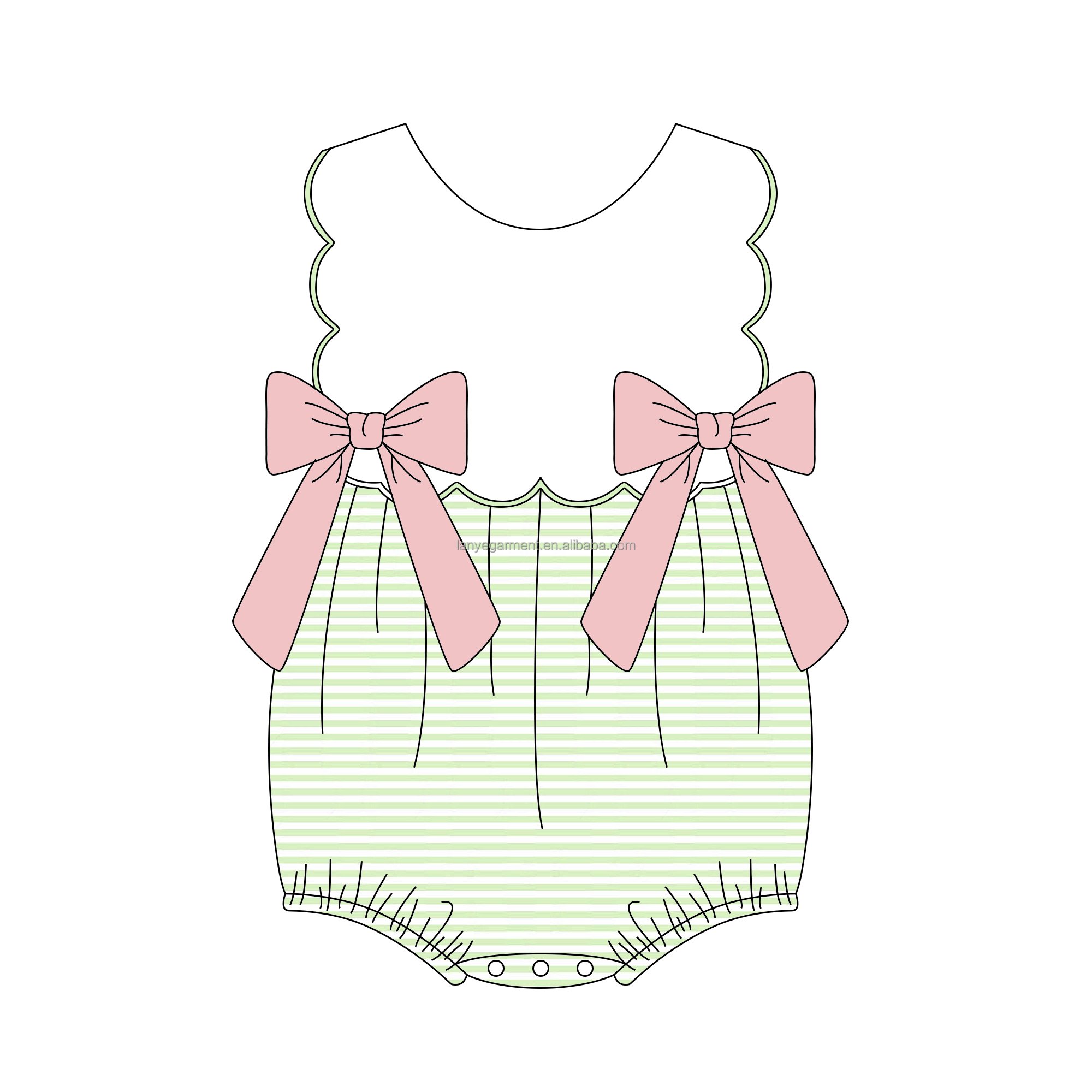 girl matching kids clothing bow clip white stripe seersucker custom cotton bubble baby romper