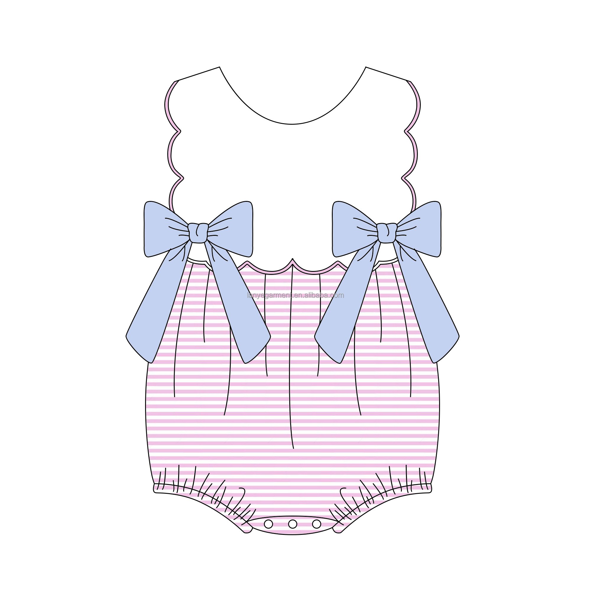 girl matching kids clothing bow clip white stripe seersucker custom cotton bubble baby romper