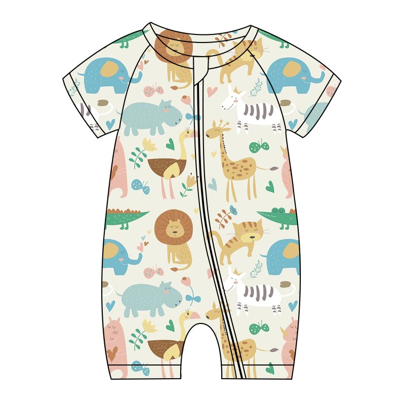 Printed Newborn Baby Summer Short Sleeve Bodysuit Double ZIpper Soft Clothes Baby Romper Short Sleeve Bodysuits