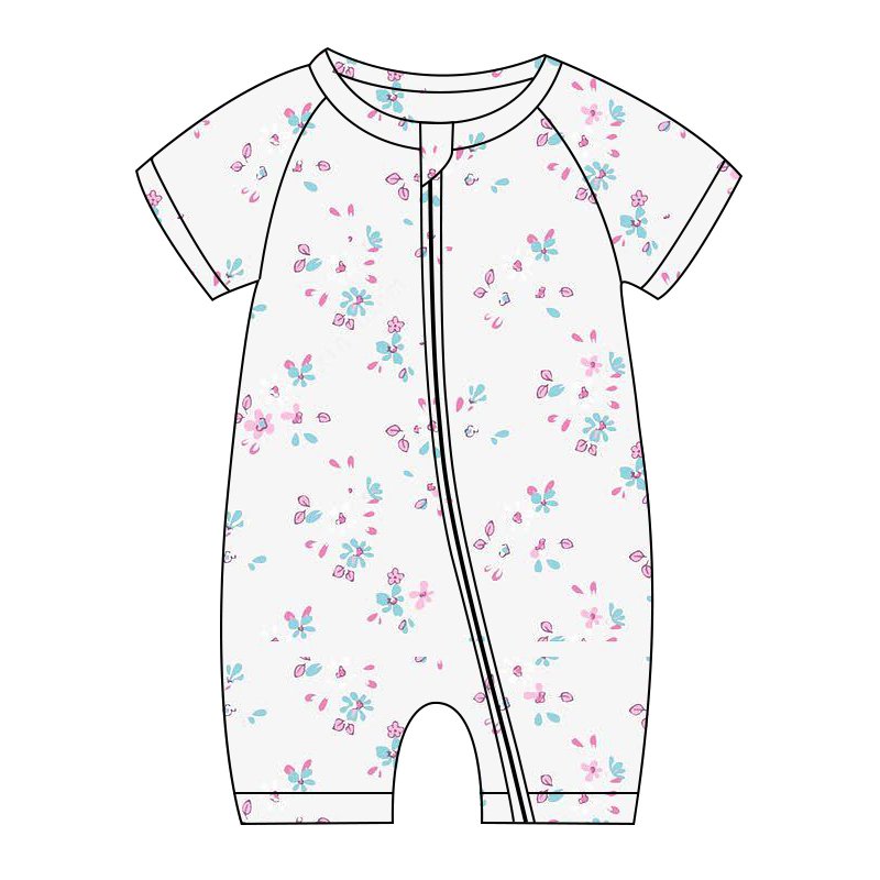 Printed Newborn Baby Summer Short Sleeve Bodysuit Double ZIpper Soft Clothes Baby Romper Short Sleeve Bodysuits