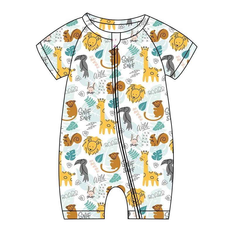 Printed Newborn Baby Summer Short Sleeve Bodysuit Double ZIpper Soft Clothes Baby Romper Short Sleeve Bodysuits