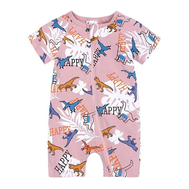 wholesale baby boy summer romper shorts sleeves designer jumpsuits custom prints toddler baby romper with zipper