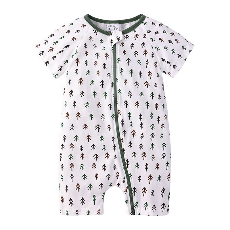 wholesale baby boy summer romper shorts sleeves designer jumpsuits custom prints toddler baby romper with zipper