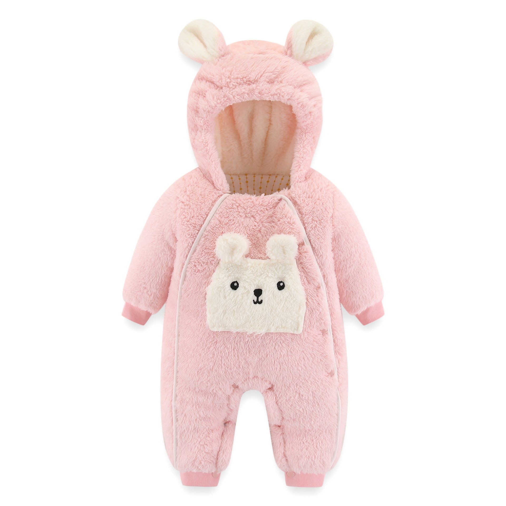 3-24m Simple Unisex Newborn Babies Clothes Hooded Button Baby Rompers Wholesale Cute Rabbit Baby Girls Winter Pajamas