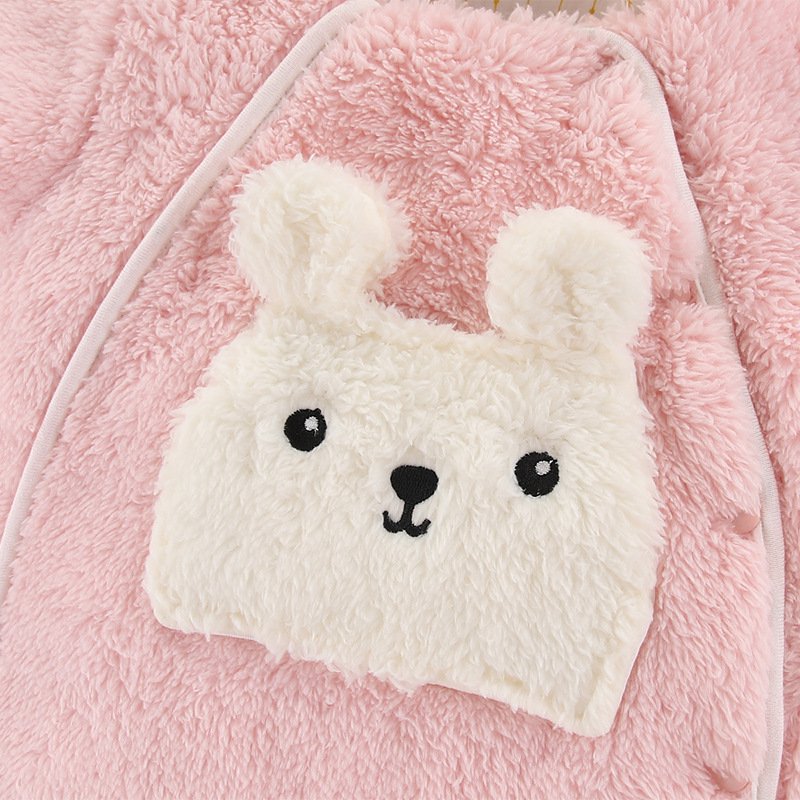 3-24m Simple Unisex Newborn Babies Clothes Hooded Button Baby Rompers Wholesale Cute Rabbit Baby Girls Winter Pajamas